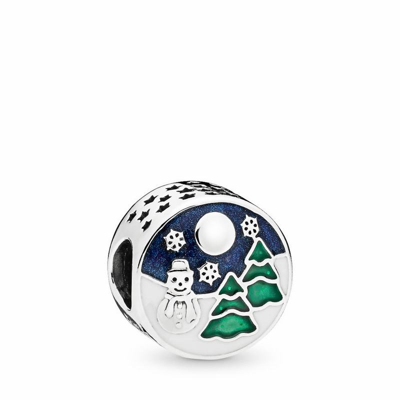 Talismane Pandora Snowy Wonderland Argint/Albastri/Verzi (GxXe6H90)